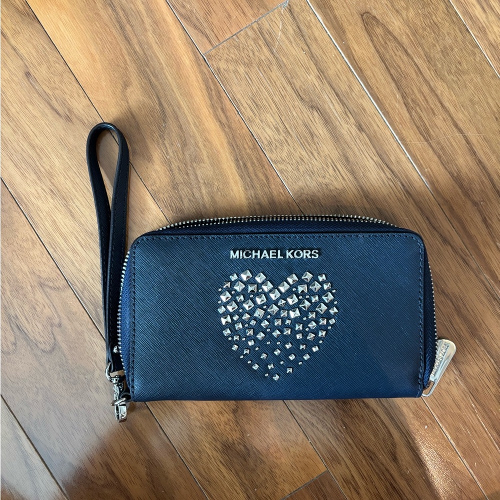 Michael Kors Navy Blue Wristlet with Heart Studs